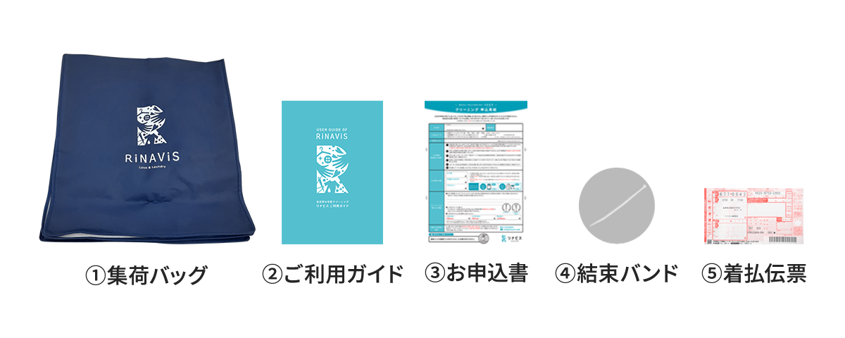 ①集荷バッグ ②お申込書 ③結束バンド ④着払伝票